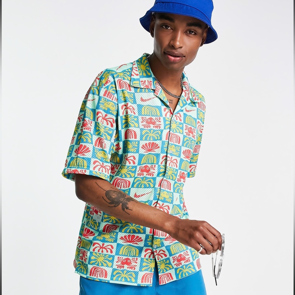 NEW Nike Men's Dri-FIT Mesh Hawaiian Resort Camp Shirt Spring Break Print - XL